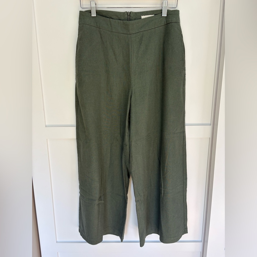 Lush Sage Green Linen Cropped Wide Leg Pants